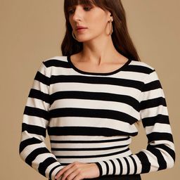 Kazo Women Striped Pullover Cropped Sweater-image-84