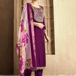 MOKOSH Women Embroidered Regular Sequinned Kurta with Trousers & With Dupatta image 4