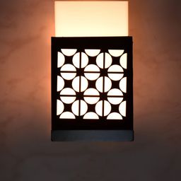 Gojeeva Black & White Textured Wooden Square Shaped Wall Lamp-14