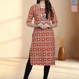 HERE&NOW Selection Of 3 Geometric Printed Round Neck Straight Kurtas-38
