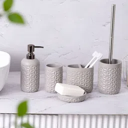 Pano Grey 4 piece Textured Polyresin Bath Accessories Set-39