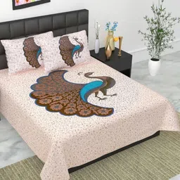 UNIBLISS Blue & Brown Printed Cotton 144 TC Queen Bedsheet Set 2.15 m x 2.35 m-image-49