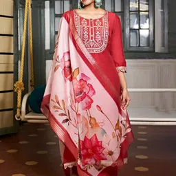 HETVI CREATION Ethnic Motifs Embroidered Zari Kurta With Trousers & Dupatta-image-63