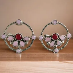 OPUS GEMS Artificial Stones Studded Oxidised Circular Shaped Studs-picture-44