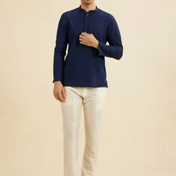 Manyavar Striped Woven Design Mandarin Collar Straight Short Kurta-picture-30