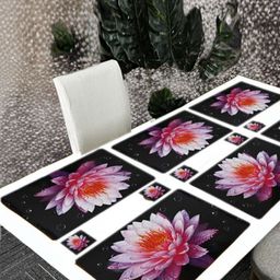 REVEXO Pink & Black 12 Pieces Floral Printed Rectangular Shaped Coasters & Table Placemats-6