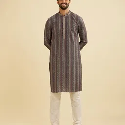 Manyavar Men Ethnic Motifs Embroidered Sequins Work Mandarin Collar Kurta With Churidar-picture-35