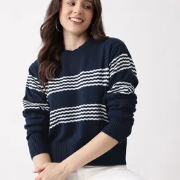 Mast & Harbour Horizontally Self-Striped Acrylic Pullover-picture-12