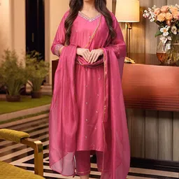 Moda Rapido Women Embroidered Regular Kurta with Trousers & Dupatta-picture-4