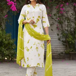VIBE VISION Tie & Dye Printed Mandarin Collar Straight Kurta with Trousers & Dupatta-6