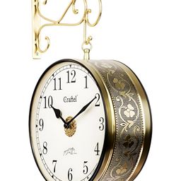 CRAFTEL Gold-Toned Floral Textured Analogue Metal Round Vintage Wall Clock-image-73