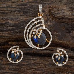 Kushal's Fashion Jewellery Sapphire Rhodium Gold-Plated Party Zircon Pendant Set-picture-41