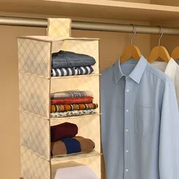 Myntra Elegant Homes Cream-Coloured Foldable 4 Shelf Hanging Closet Organizer-53