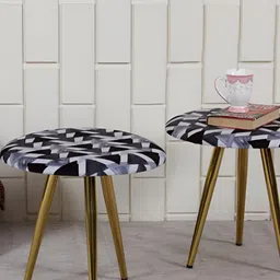 Shadowkart Grey & Black Printed Metal Stool-16