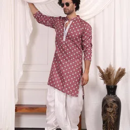 MIDAV Men Floral Printed Block Print Festive Straight Kurta-picture-4
