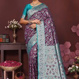 KALINI Paisley Zari Silk Blend Heavy Work Banarasi Saree-picture-40