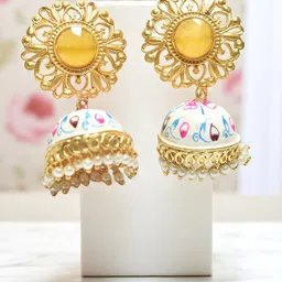TISHUL JEWELS Gold-Plated Artificial Stones Studded & Beads Beaded Dome Shaped Jhumkas-13
