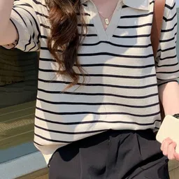 HERE&NOW Women Horizontal Stripes Striped Regular Top-image-70
