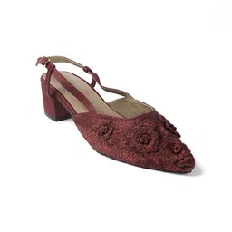 CHY Women Embroidered Pointed-Toe Block Mules-17