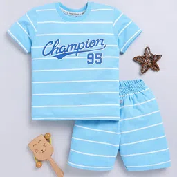 YK X Tinyo Boys Striped Typography Printed T-shirt & Shorts-picture-10