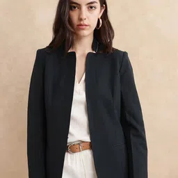 RAREISM Women Mandarin Collar Solid Casual Open Front Jacket-image-29