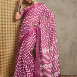 Anouk Zari Linen Blend Block Printed Saree image 5