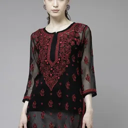 ADA Ethnic Motifs Embroidered Pure Georgette Chikankari Kurti-picture-8