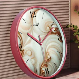 RANDOM White & Brown Printed Contemporary Round Shaped Analogue Wall Clock-37