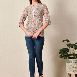 Anouk Rustic Floral Printed Mandairan Coller Pure Cotton Straight Kurti-picture-17