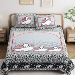 JAIPUR PRIME Magnet Grey & Red Ethnic Motifs 180 TC King Bedsheet Set 2.74 m x 2.54 m-picture-22
