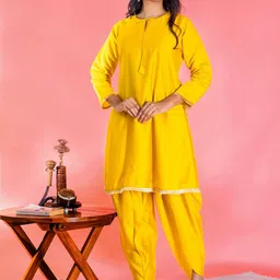 SHISHKALA Tie-Up Neck Pure Silk A-Line Kurta With Dhoti Pants-image-47