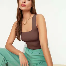 Trendyol Women Ribbed Scoop Neck Tank Crop Top-image-42