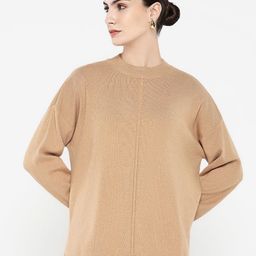 RAREISM Women Cotton Beige Round Neck Long Sleeves Pullover Sweaters-image-31