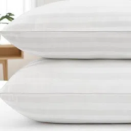 Shadowkart White 2 Pieces Striped Fibre Filled Ultra Soft Sleep Pillows-57