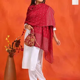 HELLA FASHIONS Selection Of 2 Polka Dots Woven Design Zari Chanderi Dupattas-picture-20