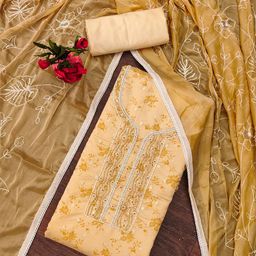 SHADOW & SAINING Floral Printed Beads and Stones Cotton Jacquard Unstitched Dress Material-image-81