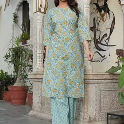 SAK JAIPUR Women Floral Printed Cotton Kurta with Palazzo-image-69