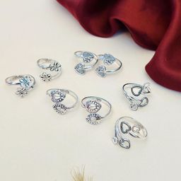 ABDESIGNS Set of 4 Silver-Plated Floral & Leaf Design Toe Rings-image-84