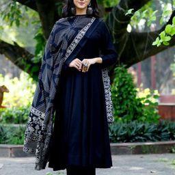 KALINI Pleated Kurta With Trousers & Dupatta Set-image-6