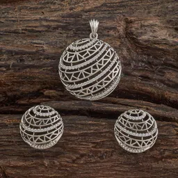 Kushal's Fashion Jewellery White Rhodium-Plated Party Zircon Pendant Set-40