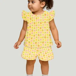 Kidbea Girls Floral and Heart Printed Short Sleeves Pure Cotton T-Shirt With Shorts-picture-9