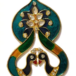 Kala Samarpan Green & Red Peacock With Swastik Rangoli Sticker With Centerpiece image 3