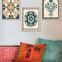 Kotart Blue & Brown 3 Pieces Floral And Botanical Wooden Wall Arts-picture-4