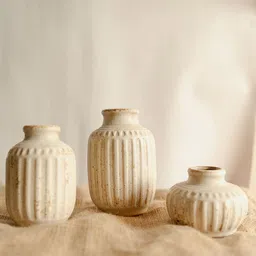 ArteCasa The Rustic Pottery Family Beige & Brown 3 Pieces Striped Vases-picture-8