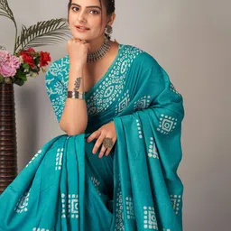 BAPS Ethnic Motifs Pure Cotton Block Print Saree-image-95