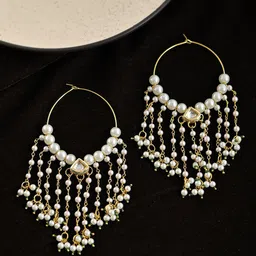 Silvermerc Designs Gold Plated Pearls Studded Circular Hoop Earrings-image-49
