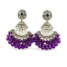 ANTIQUE JEWELLERY Women Silver Plated Chandbali Earrings-image-97