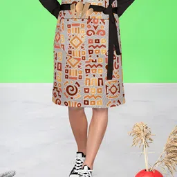 ArtzFolio Brown & Yollew Printed Cotton Waist Apron-image-67