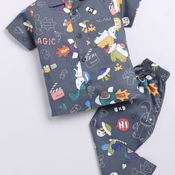 NAUTI KIDZ Boys Printed Shirt Collar Pure Cotton Night suit-image-71
