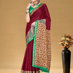 HERE&NOW Floral Printed Zari Pure Cotton Ikat Saree-image-88